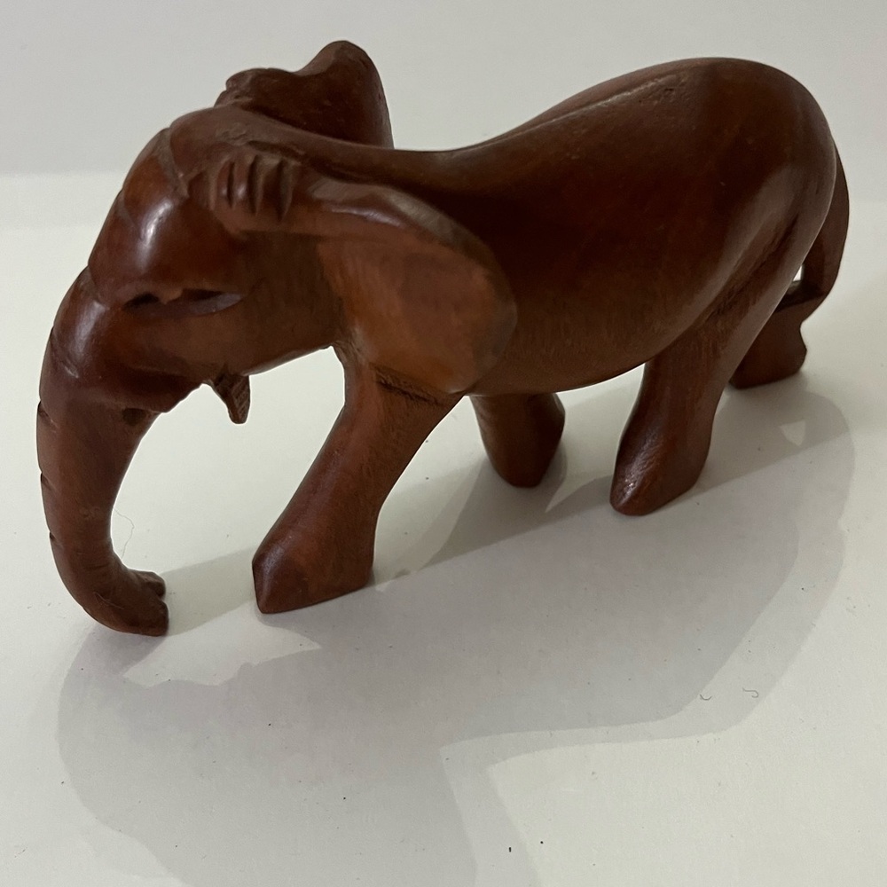 Handcarved Brown Wooden Elephant Figurine